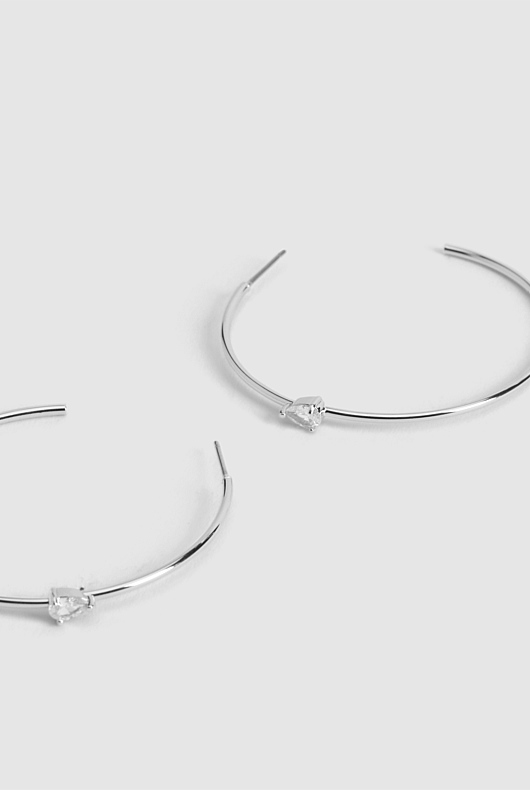 Oversized Crystal Hoops - Silver
