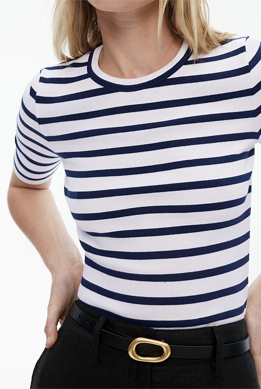 Stripe Crew Rib Tee - Ink