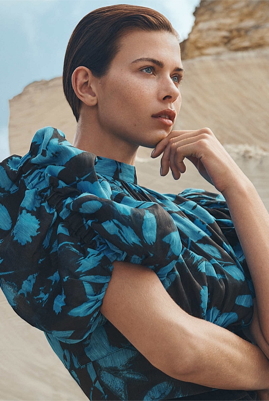 Abstract Textured Blouse - Mallard Blue