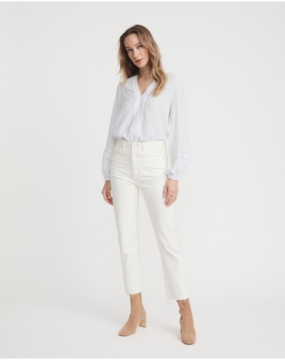 Witchery Textured V Neck Pin Tuck Blouse