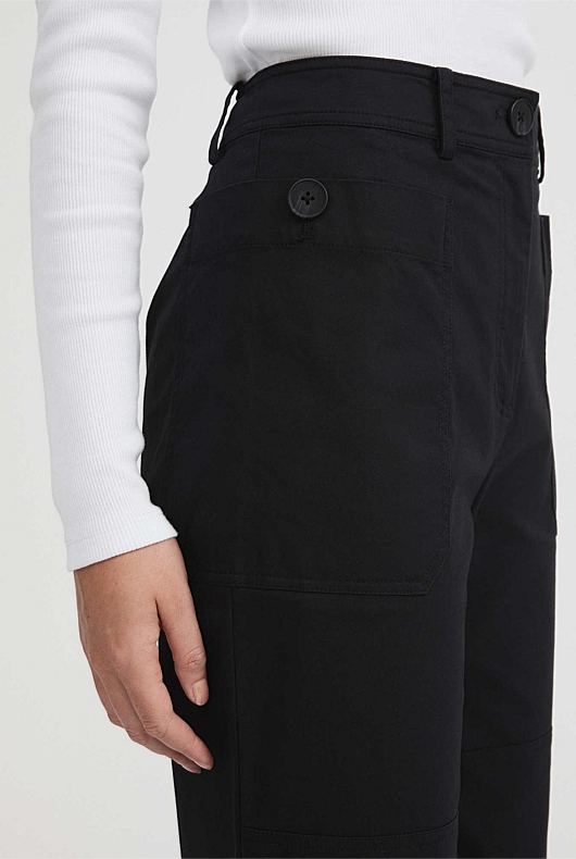 Cotton Blend Pocket Detail Pant - Black