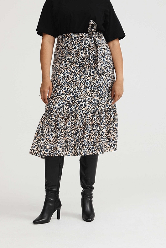 Midnight Floral Midi Skirt - Black Floral