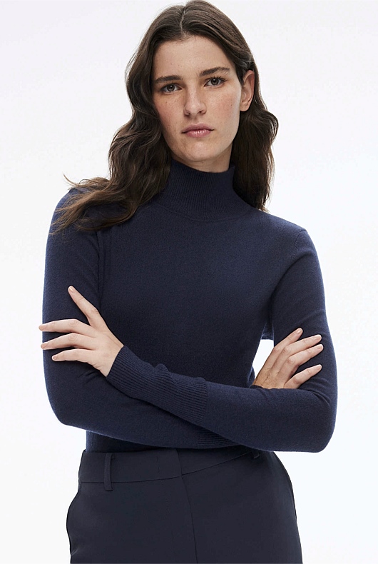 Wool Blend High Neck Knit - Regatta Blue