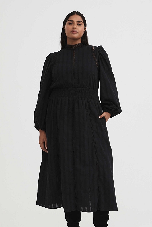 Lace Trim Dress - Black