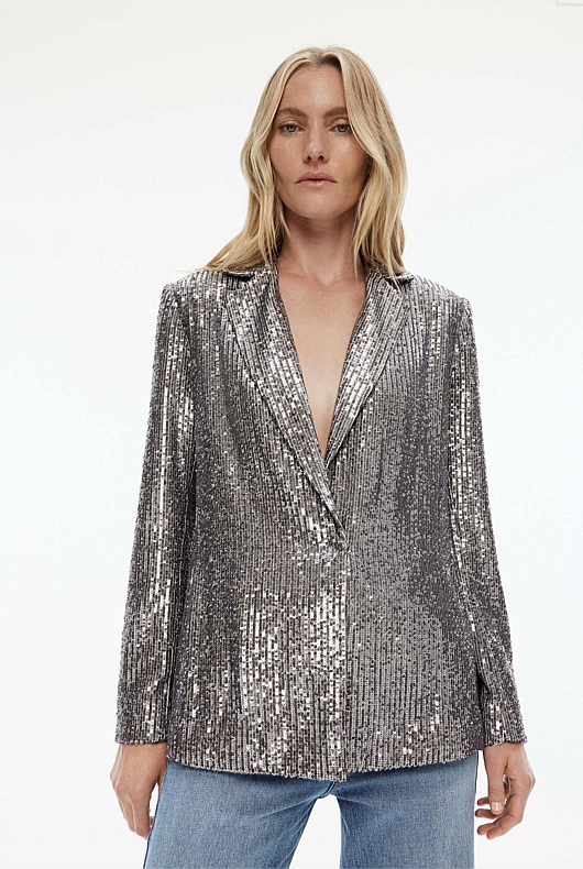 Sequin Blazer - Gunmetal