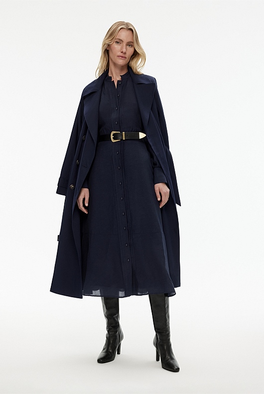 High Neck Pintuck Midi Dress - Blue Night