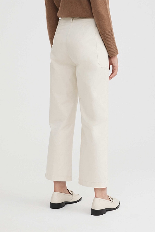 Cotton Blend Pocket Detail Pant - Cream