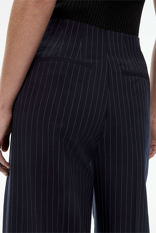 Pinstripe Wide Leg Trouser - Petrol Blue