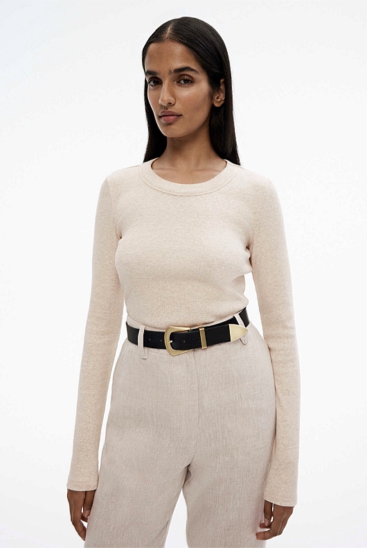 Long Sleeve Rib Top - Oatmeal Marle