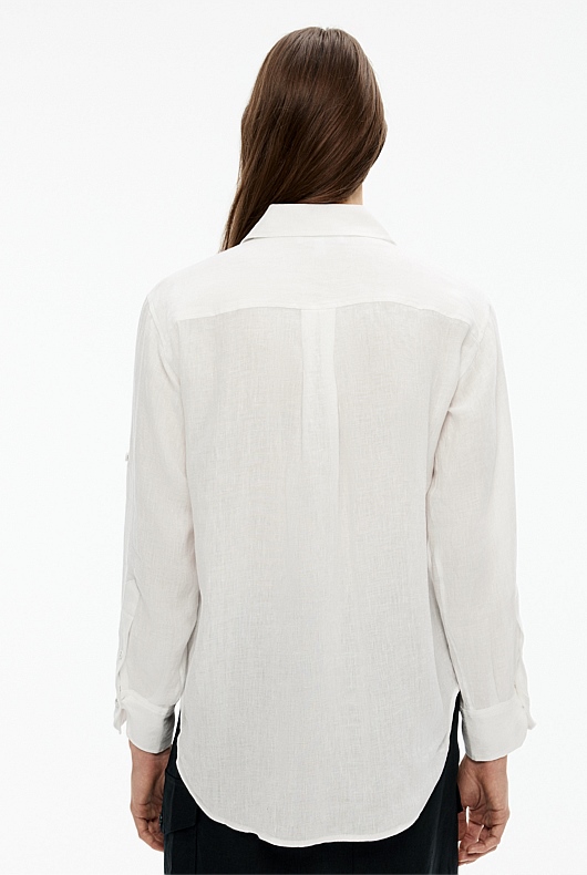French Linen Pocket Detail Shirt - Chalk