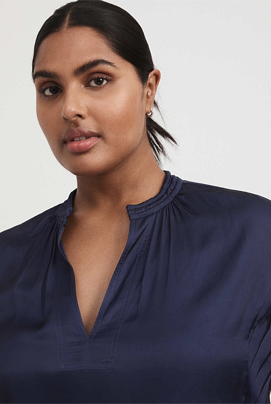 Cap Sleeve Blouse - Ink Blue