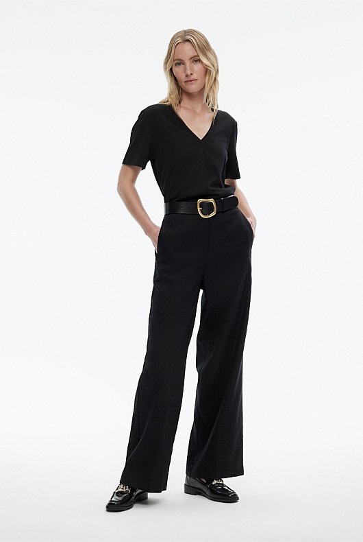 Cotton Linen Pull On Pant - Black