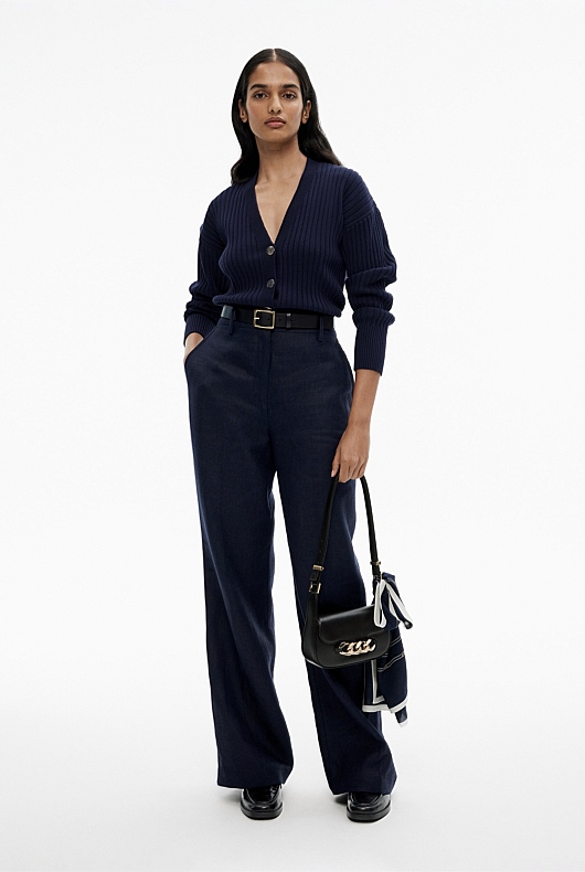 Rib Drop Shoulder Cardigan - Blue Night