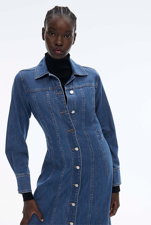 Denim Maxi Dress - Mid Blue Wash