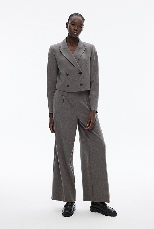 Cropped Double-Breasted Blazer - Cement