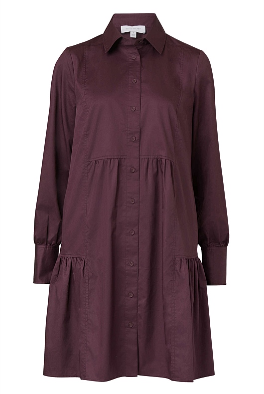 Cotton Mini Shirt Dress - Bordeaux