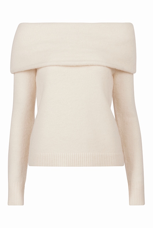Alpaca Blend Off Shoulder Knit - Chalk