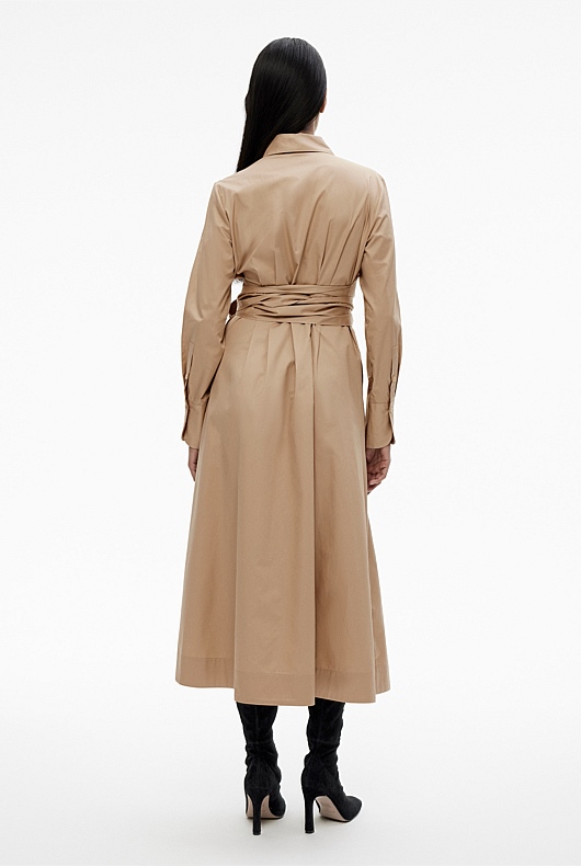 Cotton Sateen Shirt Dress - Washed Sand