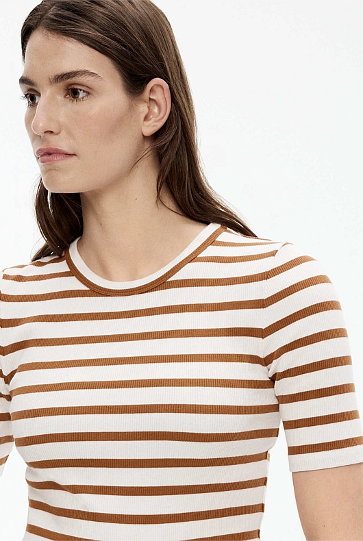 Stripe Crew Rib Tee - Fudge