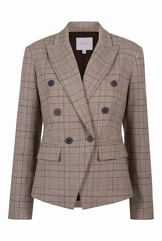 Check Double-Breasted Blazer - Mocha