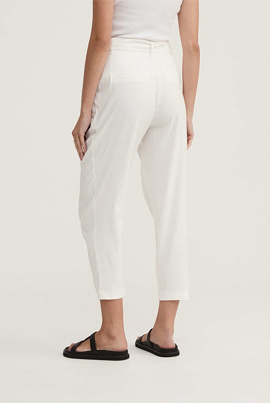 Stretch Linen Blend Tapered Pant - Chalk