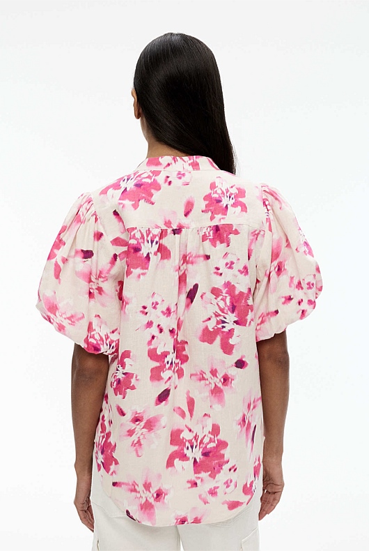 Ikat Bloom Print Blouse - Buff