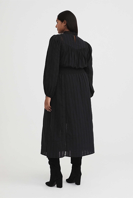 Lace Trim Dress - Black