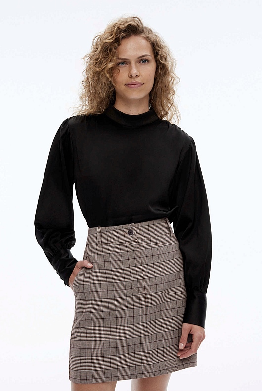 Acetate High Neck Blouse - Black