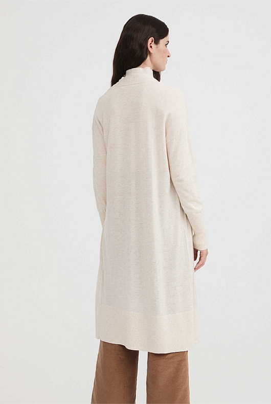 Merino Silk Longline Cardigan - Oatmeal Marle