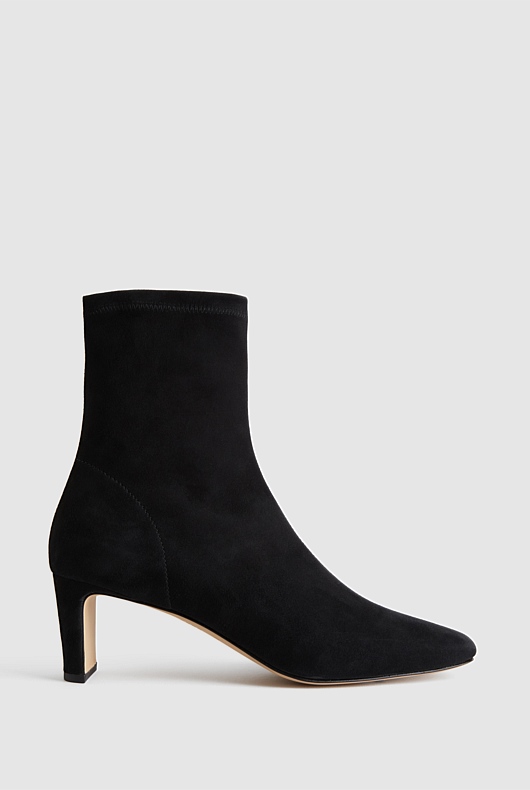Suede 65mm Heel Bootie - Black