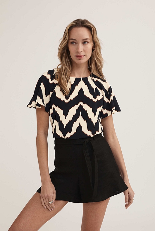 Silk Zig Zag Blouse - Mink