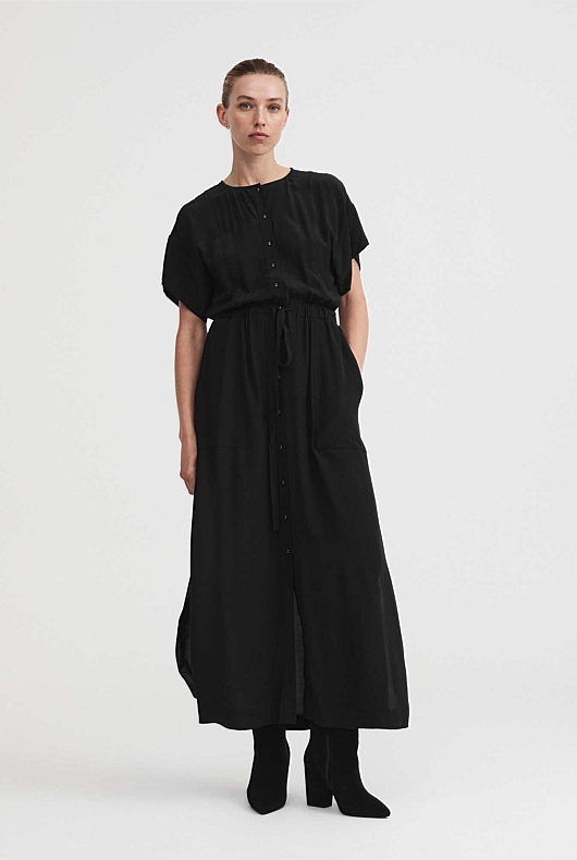 Modern Maxi Shirt Dress - Black
