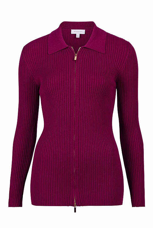 Zip Through Collar Knit - Deep Magenta