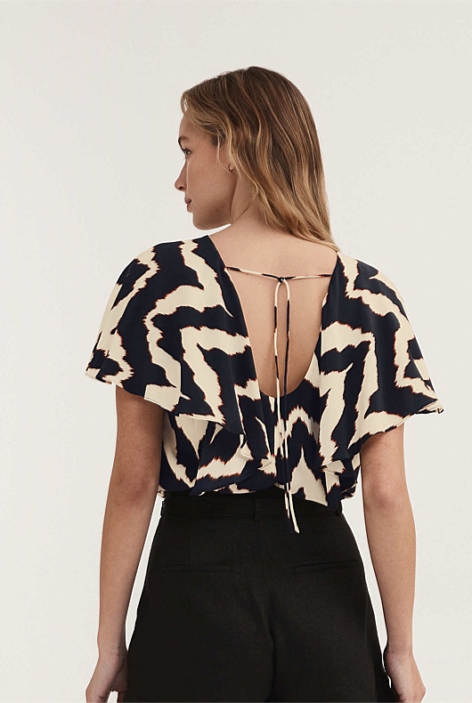 Silk Zig Zag Blouse - Mink