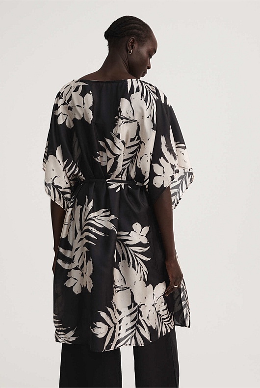 Silk Print Kaftan - Black