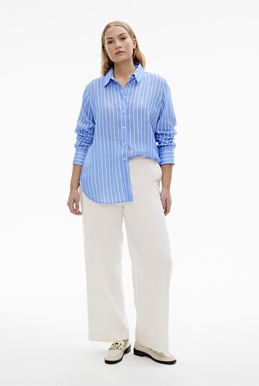 French Linen Stripe Shirt - Vivid Blue
