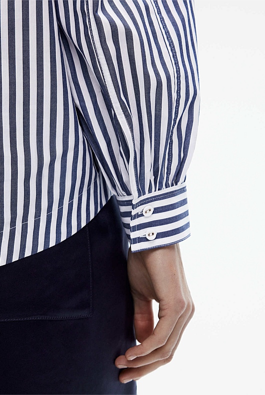 Cotton Stripe Seam Detail Blouse - Flint Blue