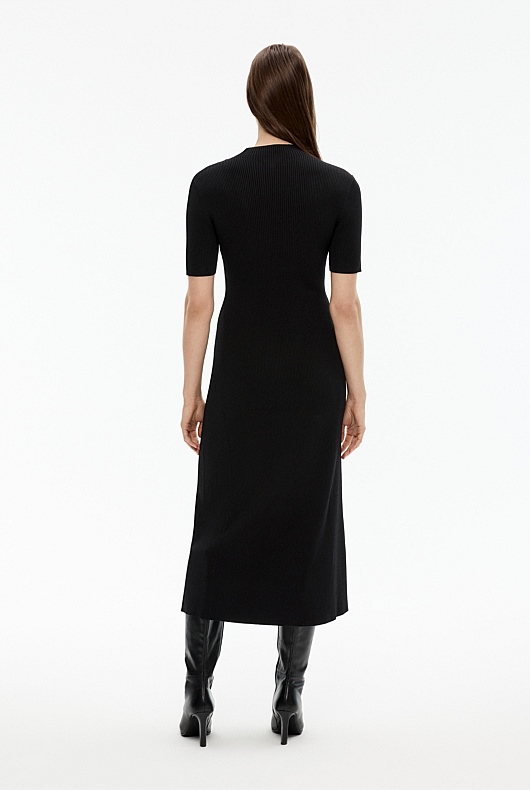 Rib Mock Neck Knit Dress - Black
