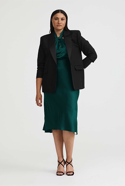 Silk Satin Halter - Petrol Green