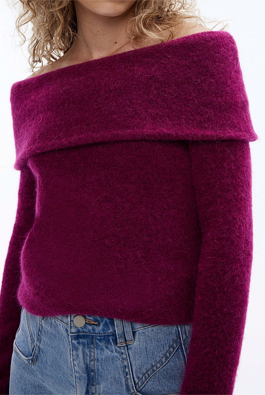 Alpaca Blend Off Shoulder Knit - Deep Magenta