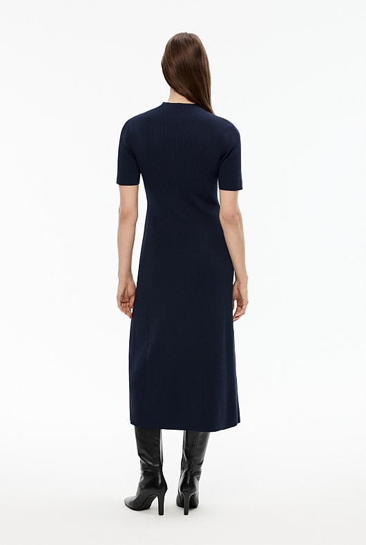 Rib Mock Neck Knit Dress - Blue Night