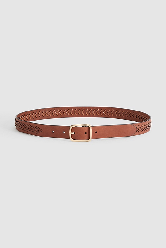 Whipstitch Leather Belt - Cinnamon