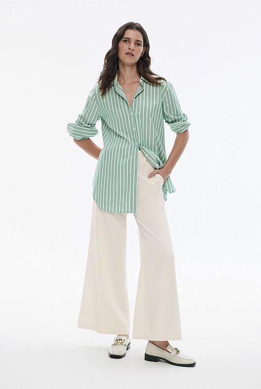 Cotton Stripe Oxford Shirt - Sea Green