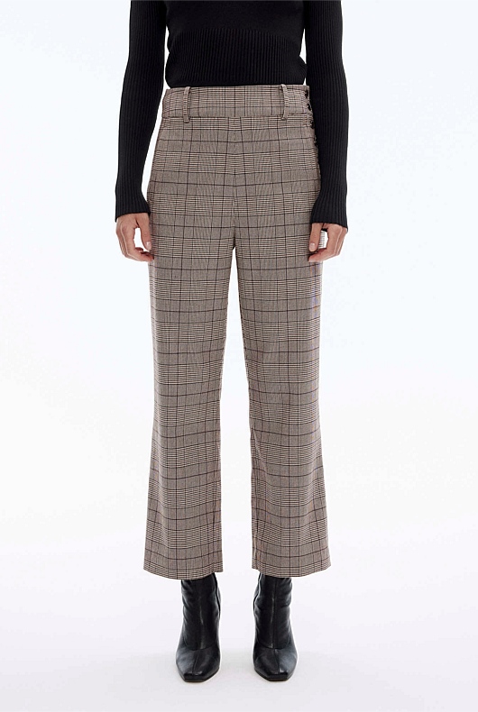 Check Side Button Pant - Mocha