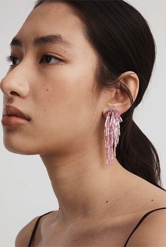 Bugle Bead Drop Earring - Soft Pink