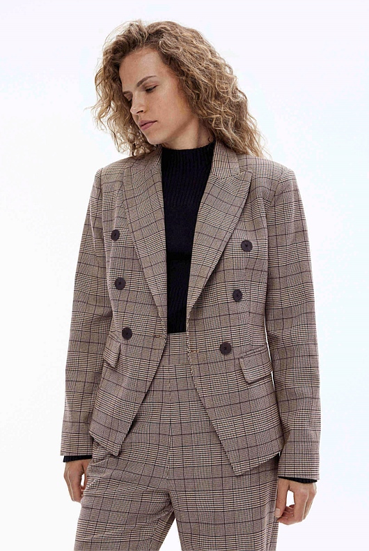 Check Double-Breasted Blazer - Mocha