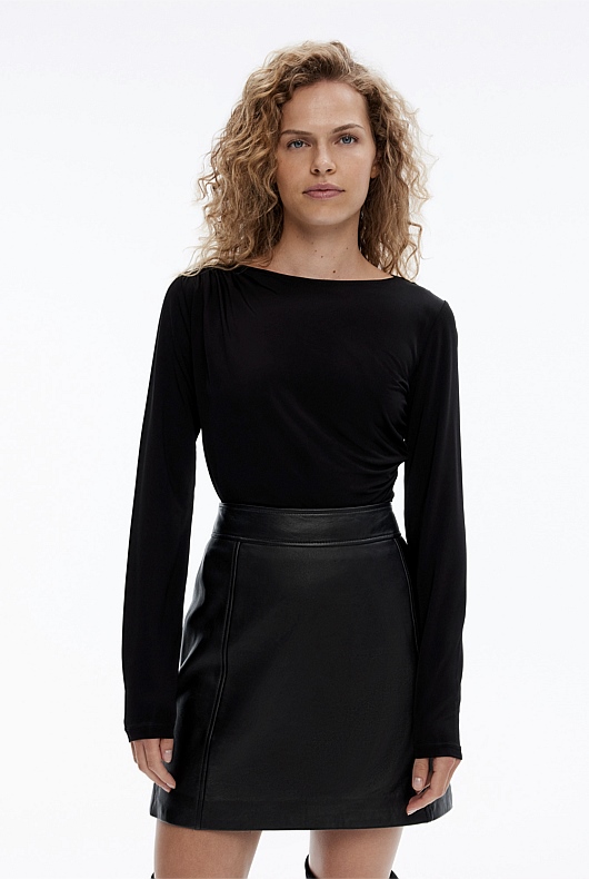 Long Sleeve Drape Top - Black