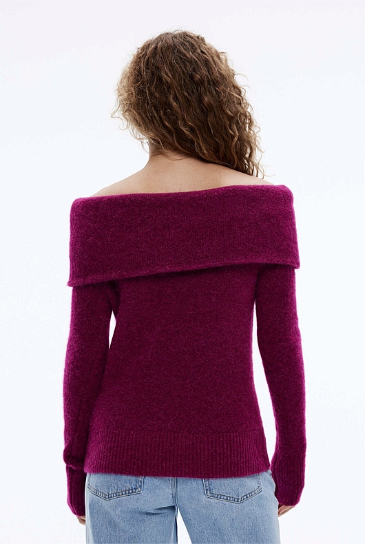 Alpaca Blend Off Shoulder Knit - Deep Magenta