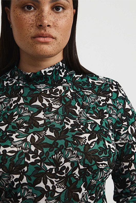 Mesh Folk Blossom Top - Foliage