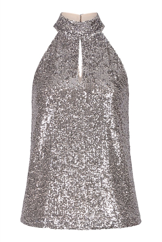 Sequin Halter Top - Gunmetal